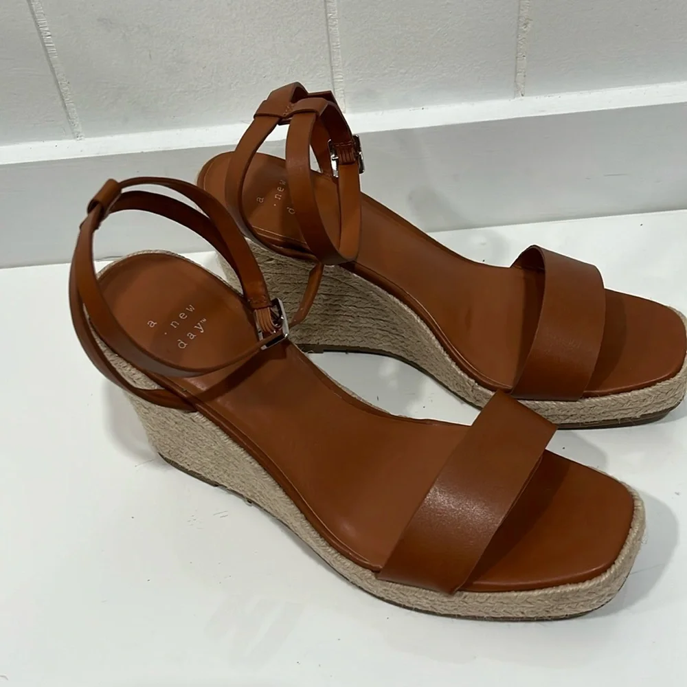 A New Day Brown Espadrille Shoes with Ankle Strap 8.5 Brown Camel tan color